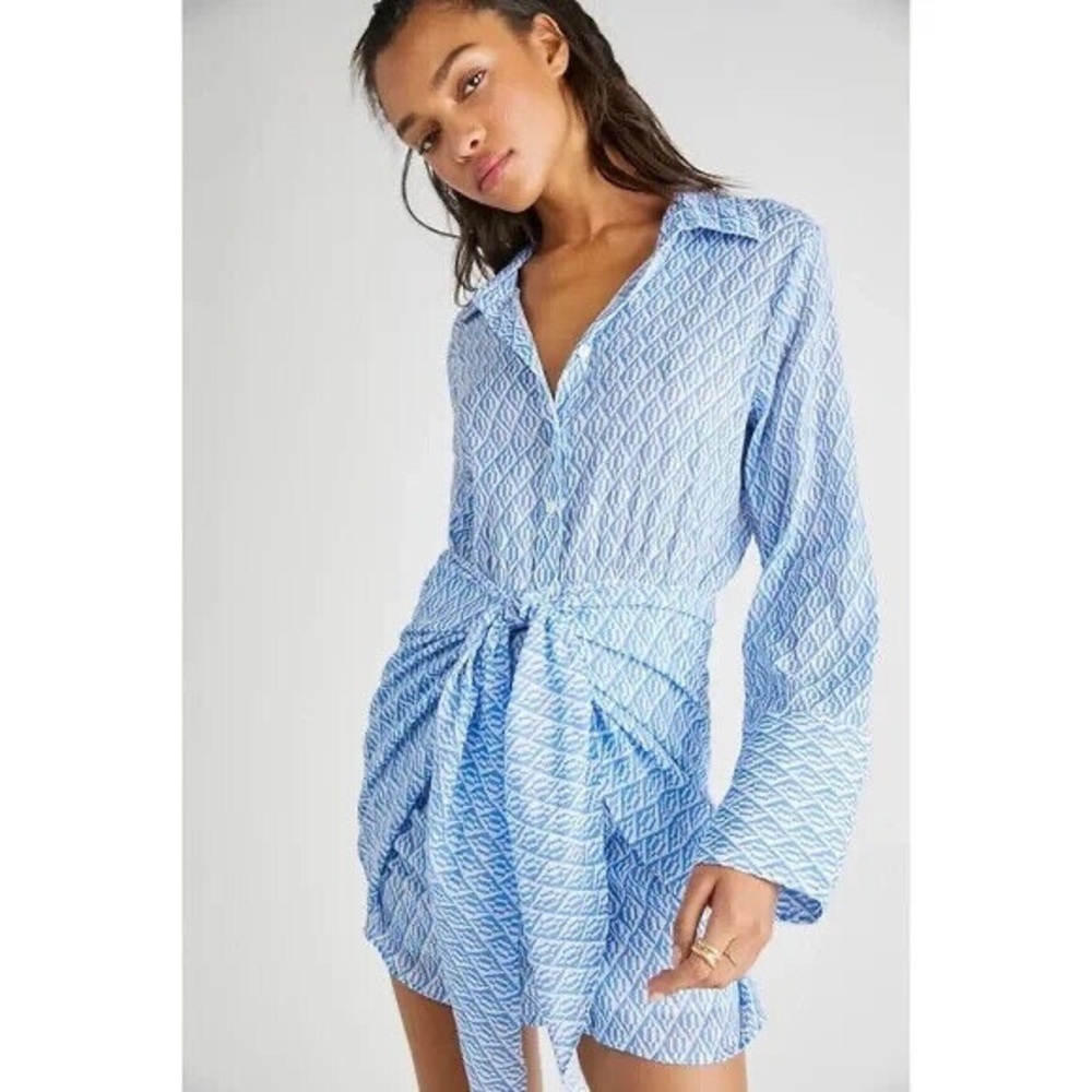 Free people rillo shirtdress in color blue size XS worn